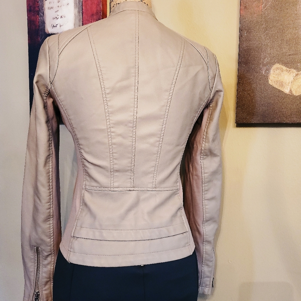 EXPRESS Moto Jacket, Beige Colored, Size XS - Picture 2 of 3